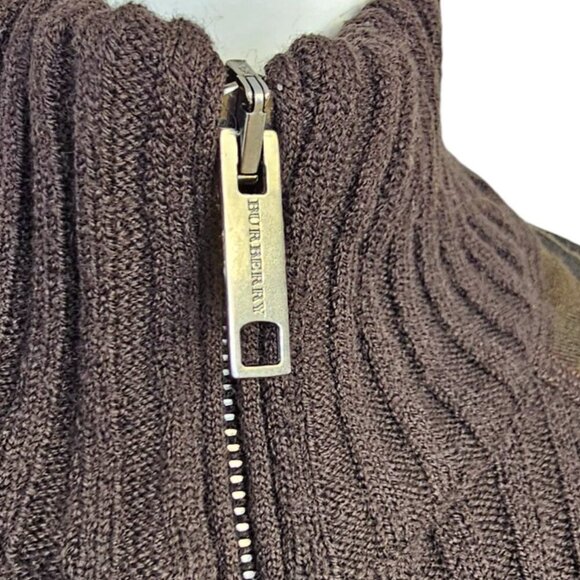 Burberry London Womens Merino Wool Zip Up Sweater Small Elbow Patch Nova Check - Picture 8 of 11